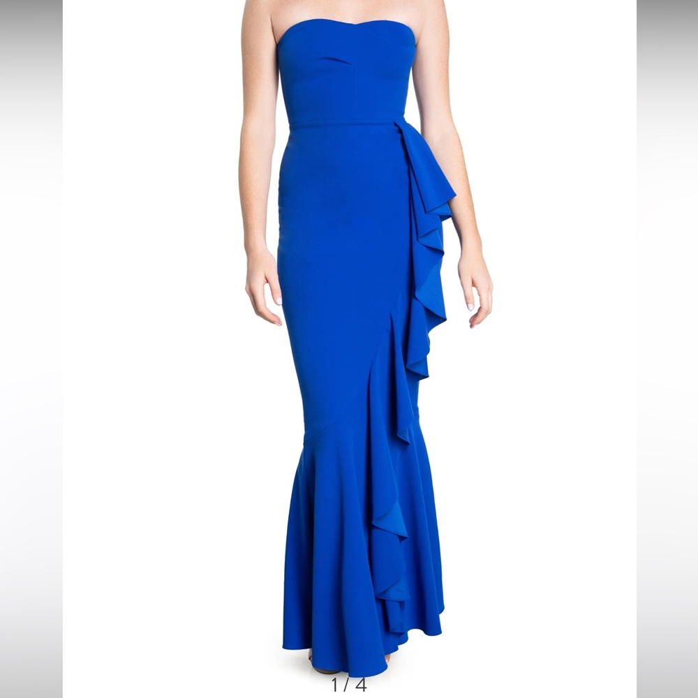 Dress the Population Paris Ruffle Strapless Mermaid Gown in Electric Blue